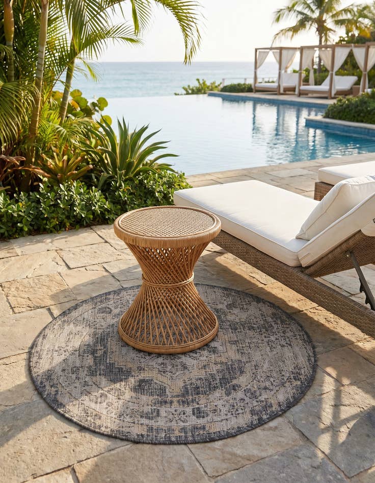 Detail image of 3' x 3' Easy-Clean Traditional Indoor / Outdoor Round Rug