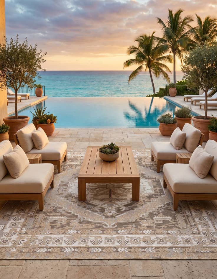 Detail image of 13' x 13' Easy-Clean Traditional Indoor / Outdoor Square Rug