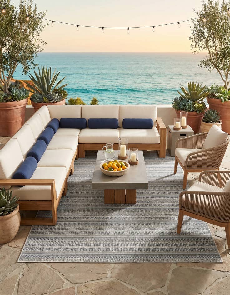 Detail image of 7' 10 x 11' Easy-Clean Ribbon Indoor / Outdoor Rug