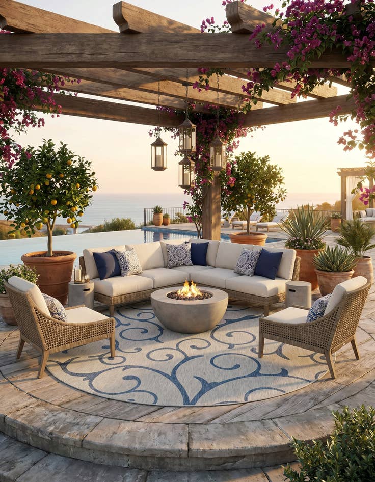 Detail image of 13' x 13' Easy-Clean Botanical Indoor / Outdoor Round Rug