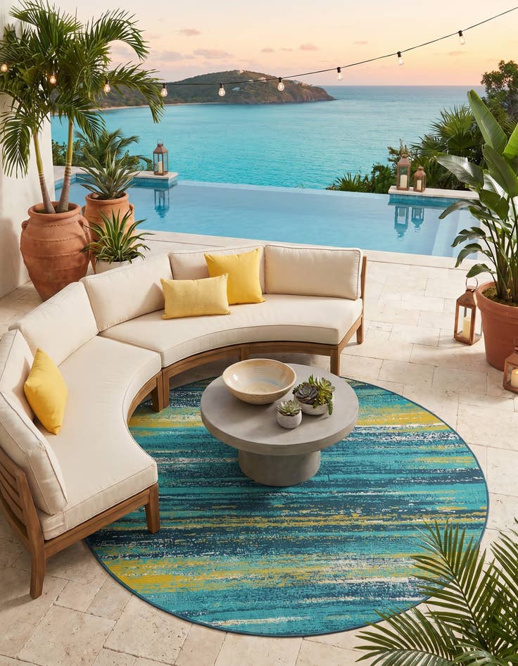 Detail image of 7' x 7' Easy-Clean Coastal Indoor / Outdoor Round Rug