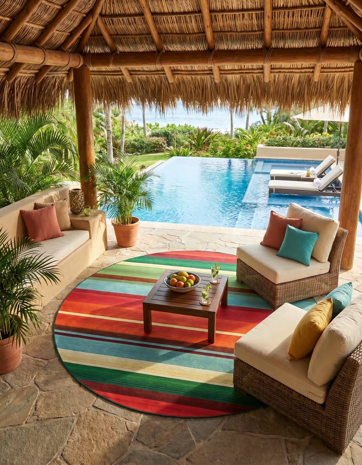 Detail image of 7' 10 x 7' 10 Easy-Clean Modern Indoor / Outdoor Round Rug