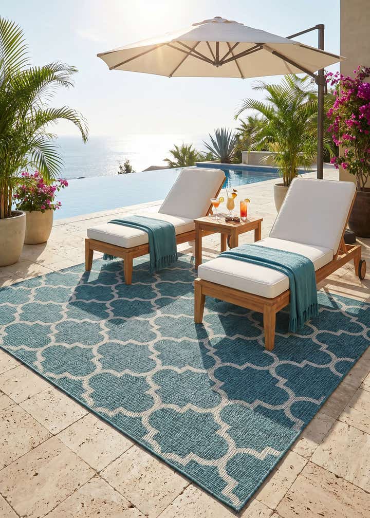 7' 10 x 7' 10 Easy-Clean Lattice Indoor / Outdoor Square Rug