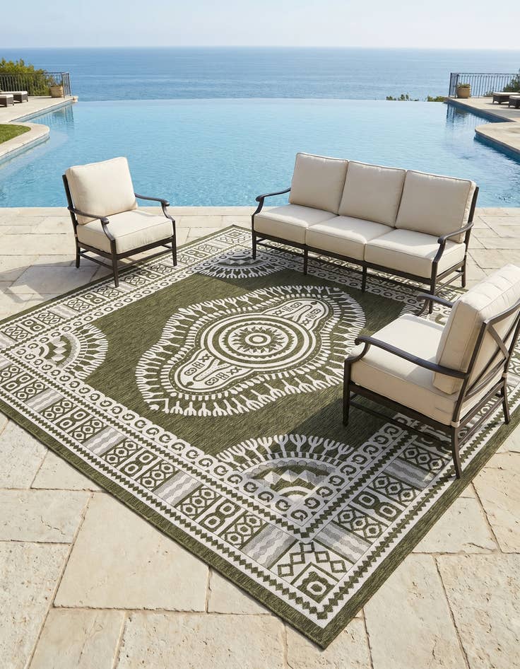 Detail image of 13' x 13' Easy-Clean Traditional Indoor / Outdoor Square Rug
