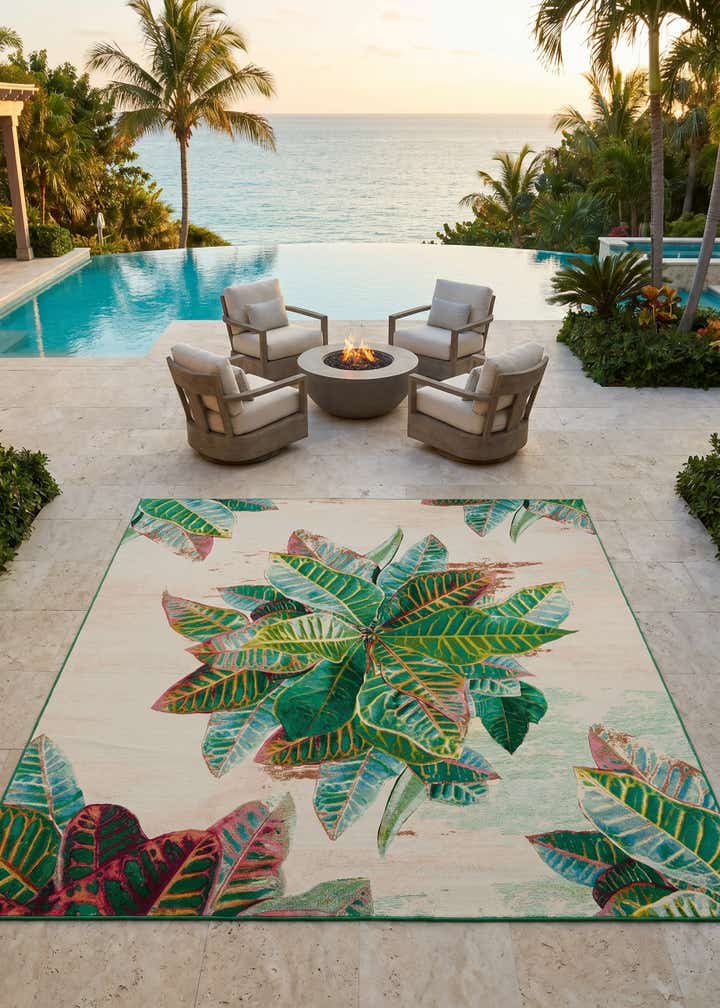 10' x 10' Easy-Clean Botanical Indoor / Outdoor Square Rug