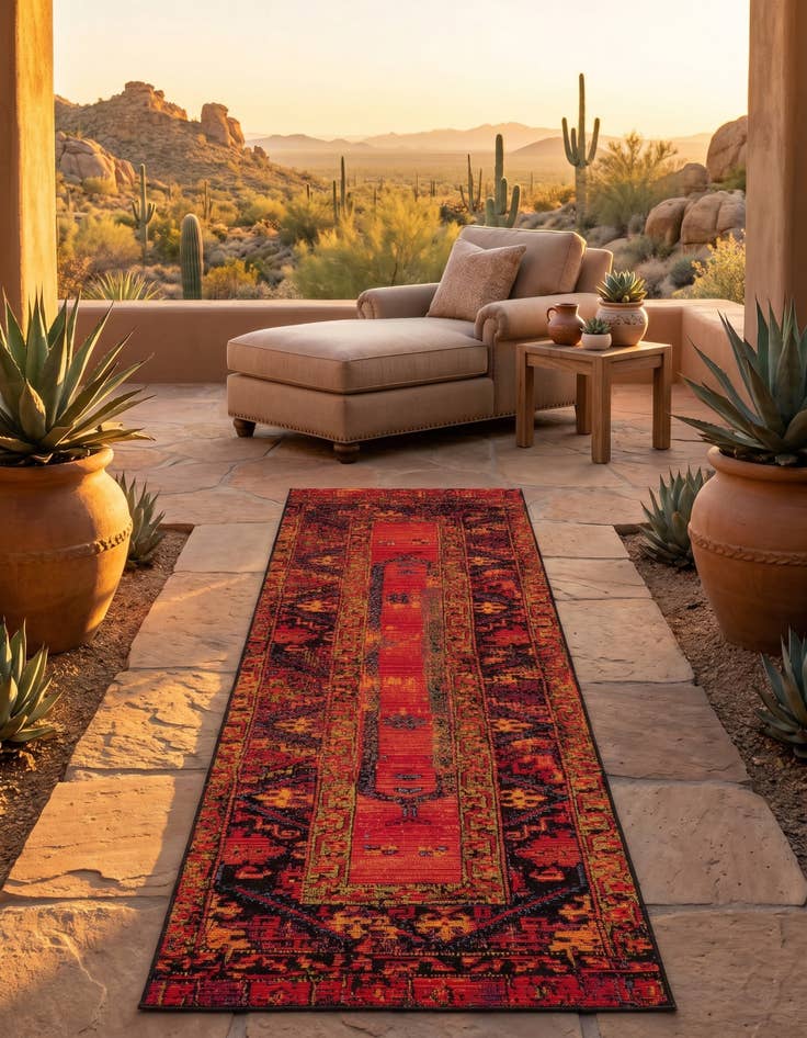 Detail image of 2' x 6' Easy-Clean Tribal Indoor / Outdoor Runner Rug