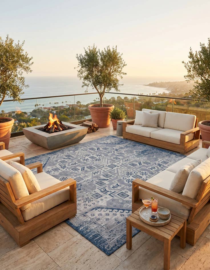 Detail image of 10' x 10' Easy-Clean Aztec Indoor / Outdoor Square Rug