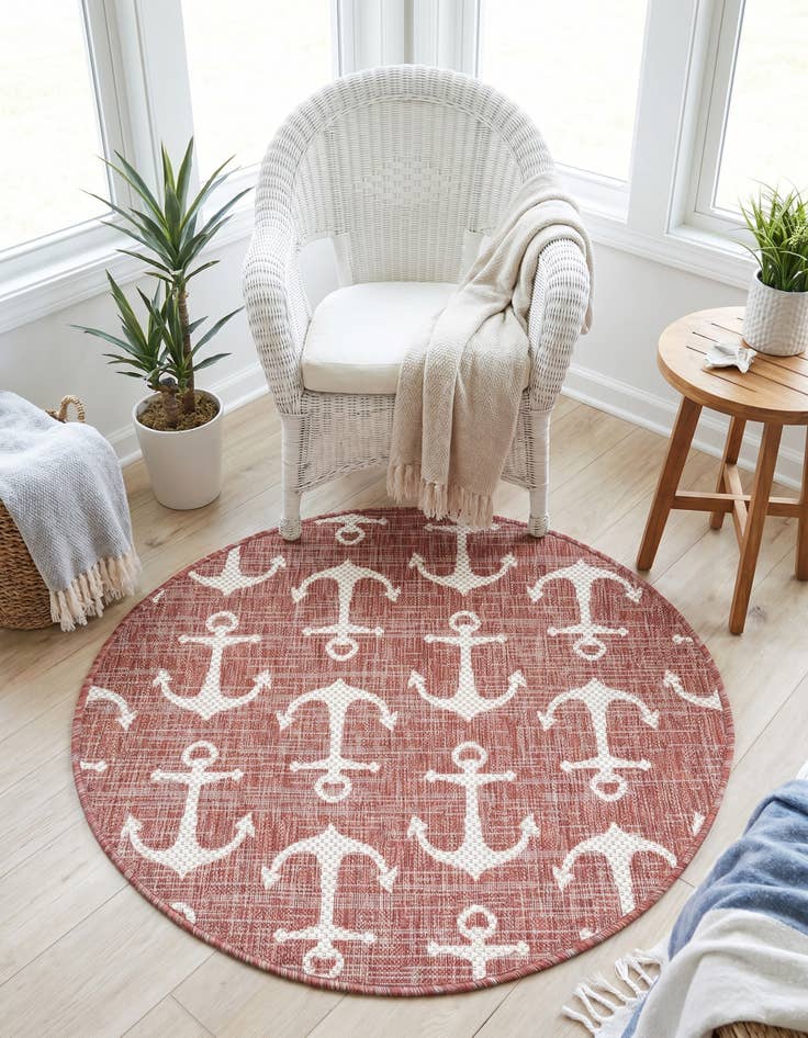 Detail image of 3' x 3' Easy-Clean Coastal Indoor / Outdoor Round Rug