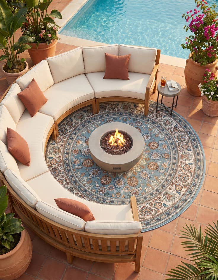 Detail image of 6' 1 x 6' 1 Easy-Clean Traditional Indoor / Outdoor Round Rug