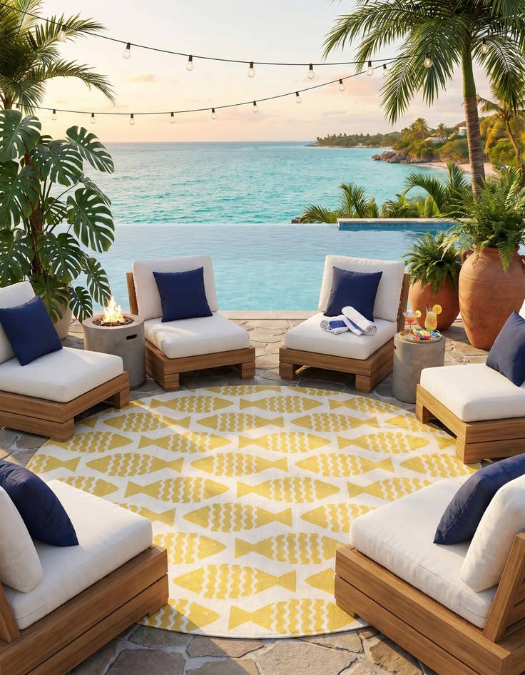 Detail image of 13' x 13' Easy-Clean Coastal Indoor / Outdoor Round Rug