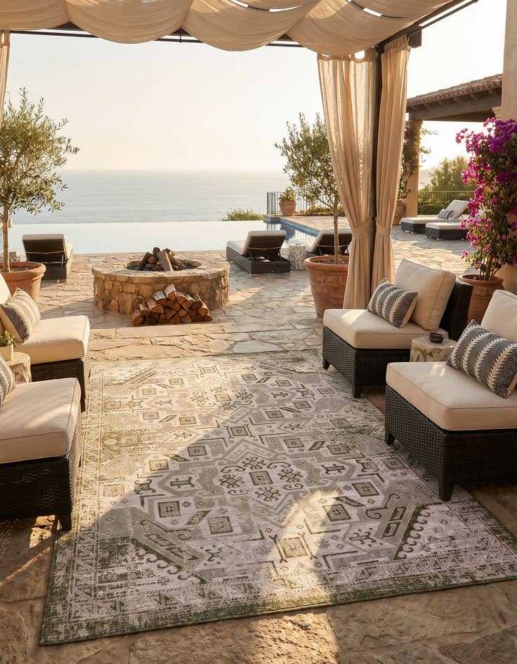 Detail image of 7' 10 x 11' Easy-Clean Aztec Indoor / Outdoor Rug