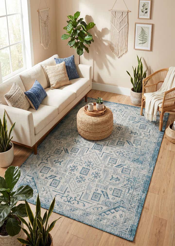 5' 3 x 8' Easy-Clean Aztec Indoor / Outdoor Rug