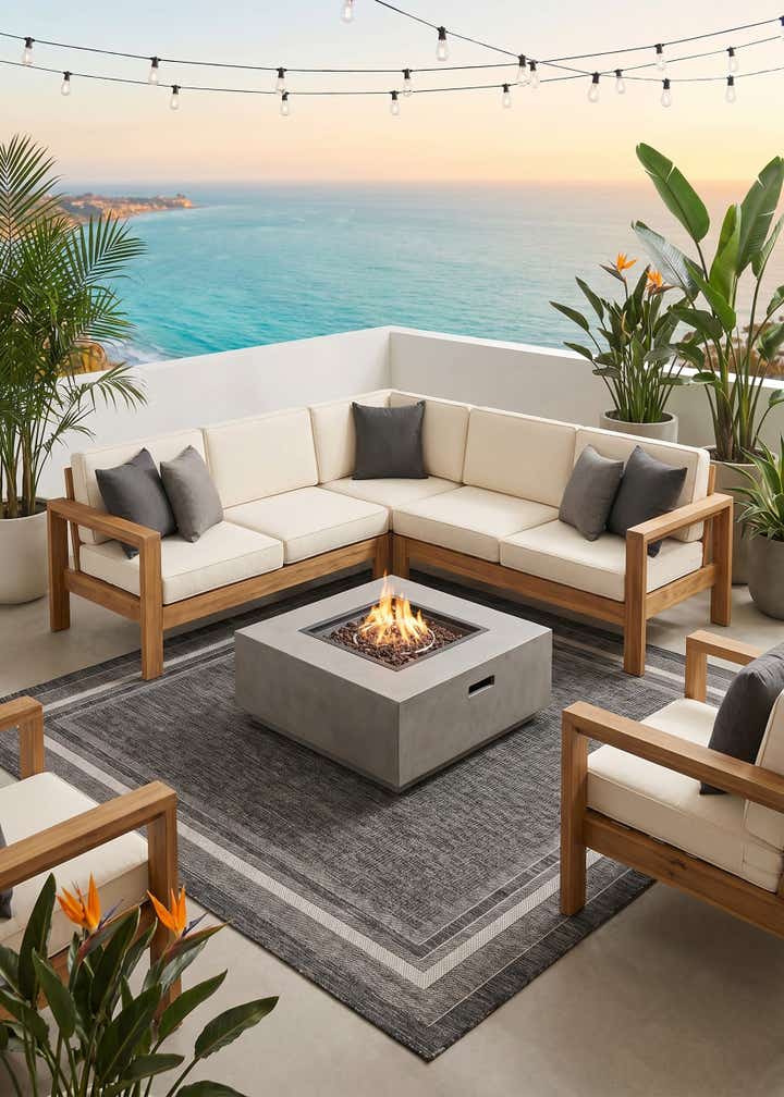 7' 10 x 7' 10 Easy-Clean Border Indoor / Outdoor Square Rug