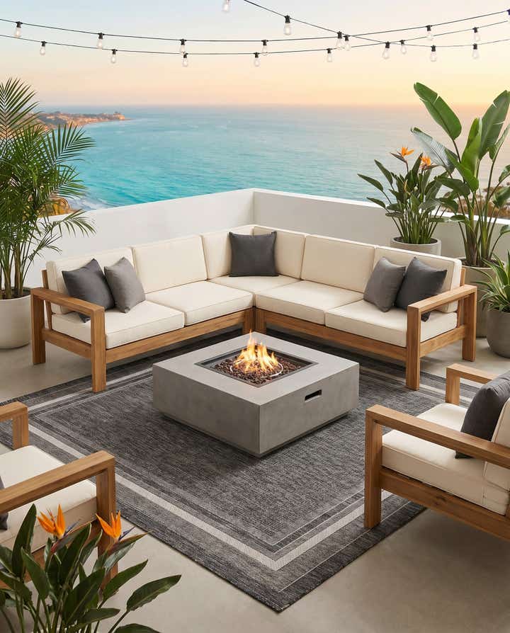 7' 10 x 7' 10 Easy-Clean Border Indoor / Outdoor Square Rug