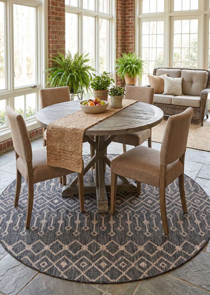 7' 10 x 7' 10 Easy-Clean Lattice Indoor / Outdoor Round Rug