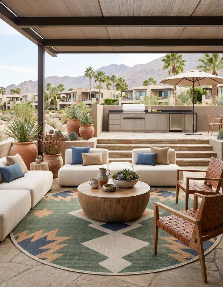 Detail image of 12' x 12' Easy-Clean Baja Indoor / Outdoor Round Rug