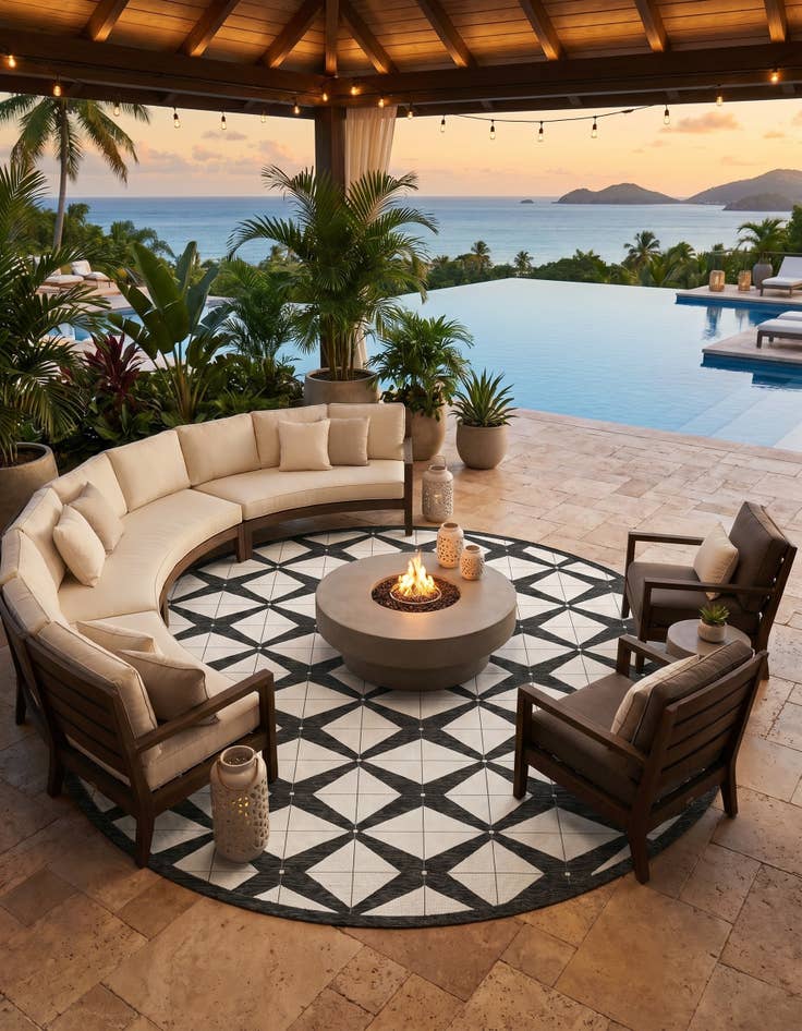 Detail image of 13' x 13' Easy-Clean Modern Indoor / Outdoor Round Rug