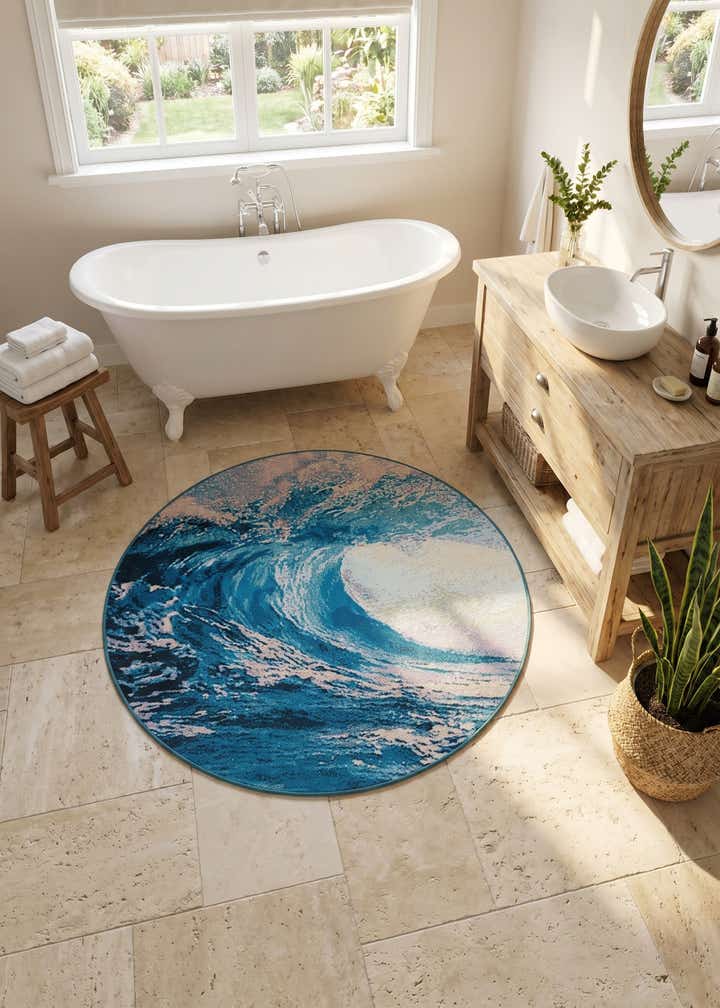 4' 1 x 4' 1 Easy-Clean Modern Indoor / Outdoor Round Rug