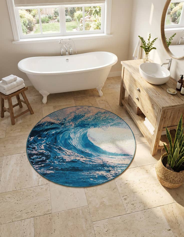 Detail image of 4' 1 x 4' 1 Easy-Clean Modern Indoor / Outdoor Round Rug