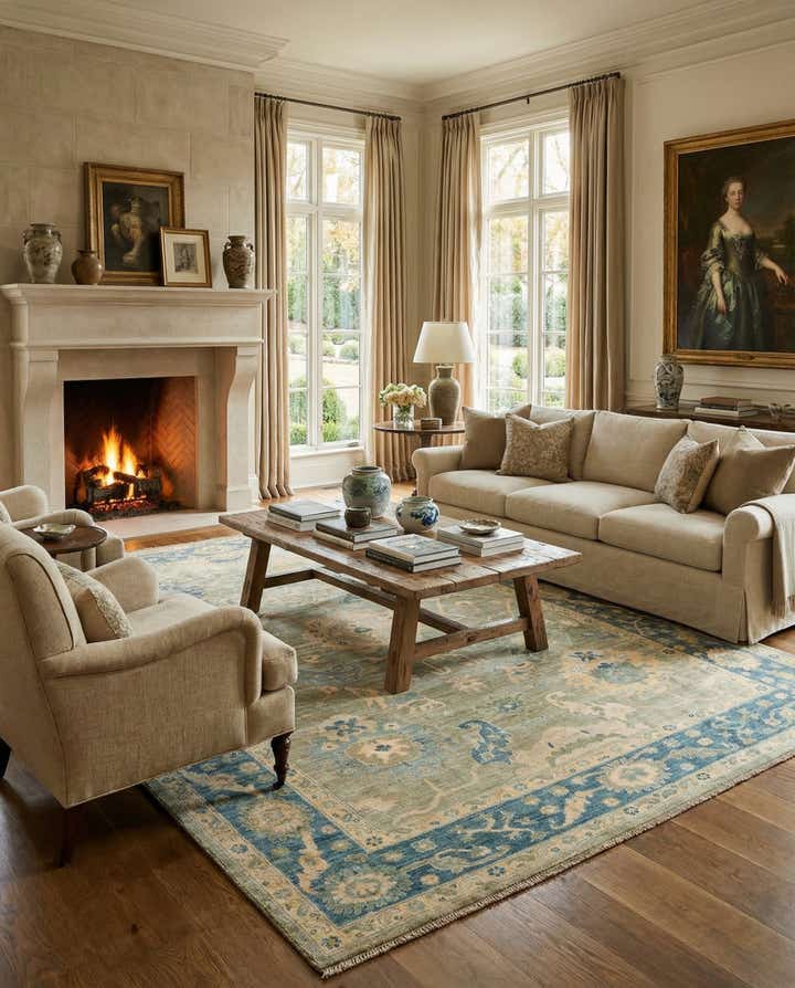 6' 10 x 9' 9 Hand Knotted Oushak Wool Rug