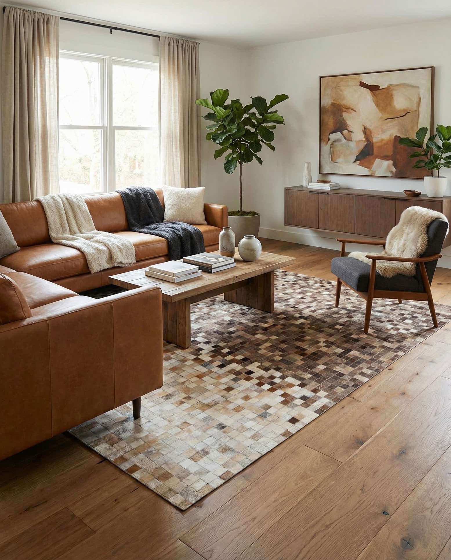5' x 8' Cowhide Leather Rug