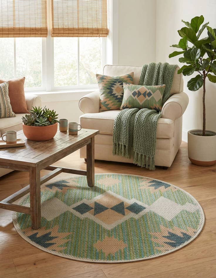 Detail image of  3' 3 x 3' 3  Washable Baja Indoor / Outdoor Round Rug