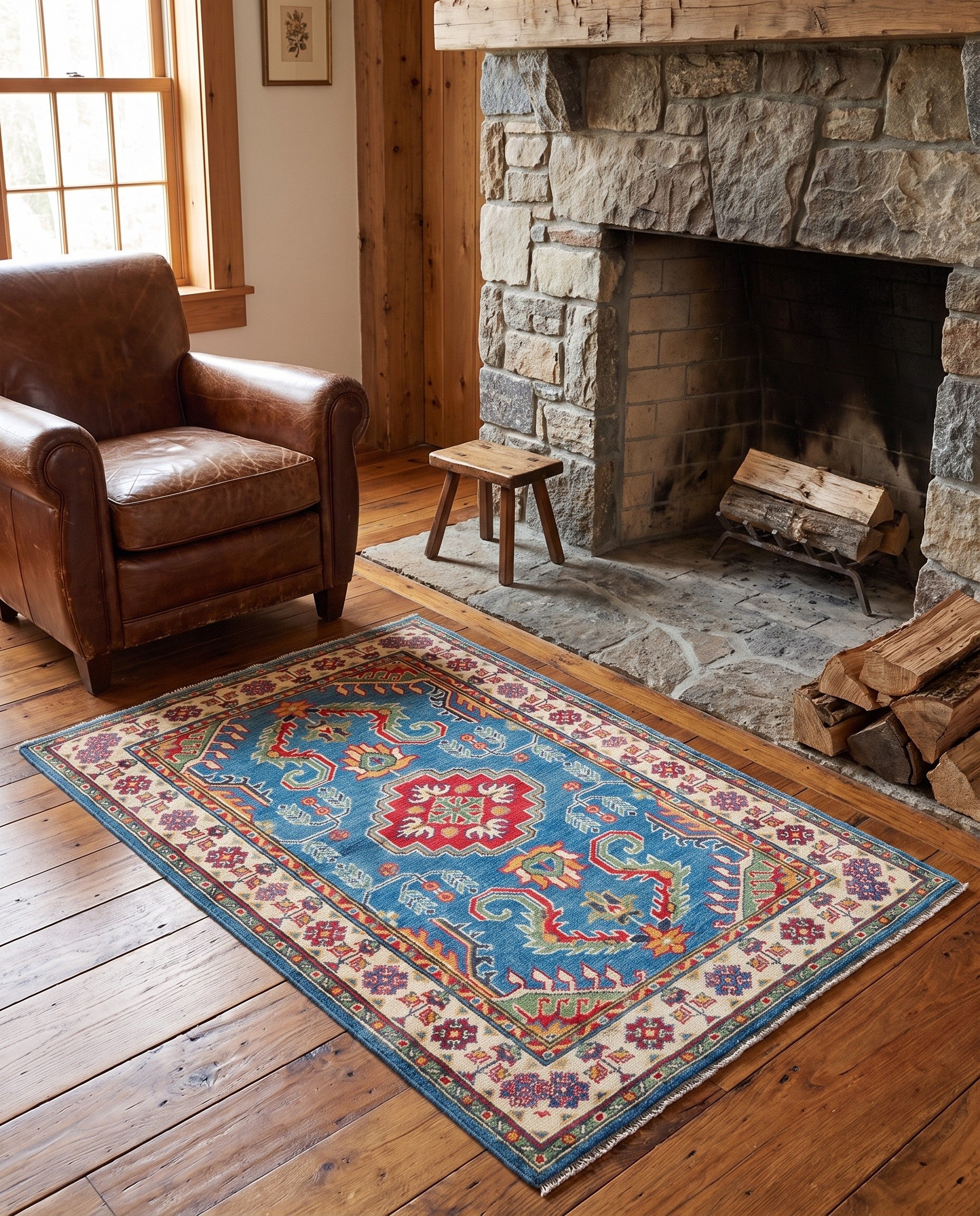 3' 3 x 4' 11 Hand Knotted Kazak Rug