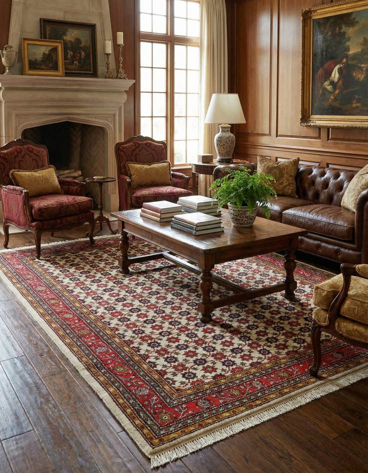 Detail image of  6' 8 x 9'  Hand Knotted Hamedan Wool Rug