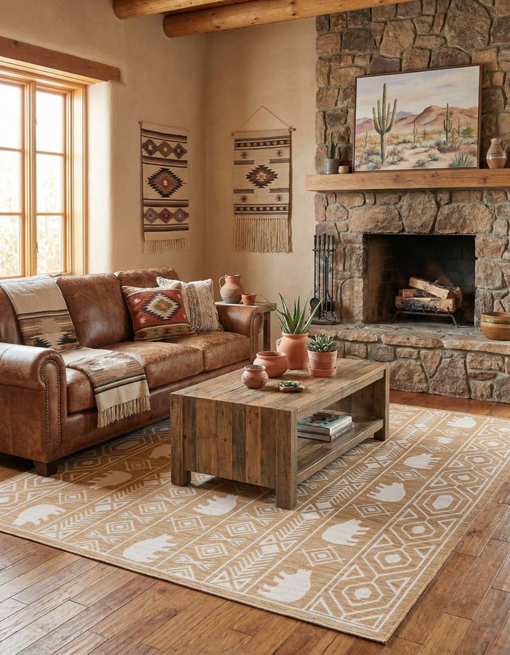 Detail image of 7' 10 x 7' 10 Easy-Clean Southwestern Indoor / Outdoor Square Rug