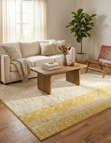 Ivory and Yellow Moroccan Trellis Rug