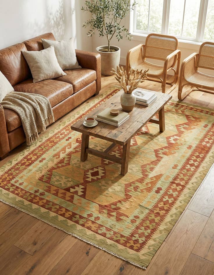 Detail image of 4' 8 x 6' 10  Hand Woven Kilim Waziri Wool Rug