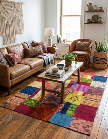 5' 8 x 8' Hand Woven Kilim Patchwork Wool Rug