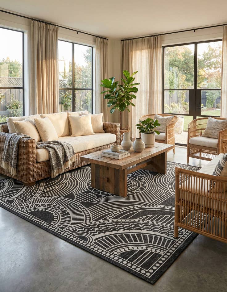 Detail image of  13' x 13'  Washable Traditional Indoor / Outdoor Square Rug