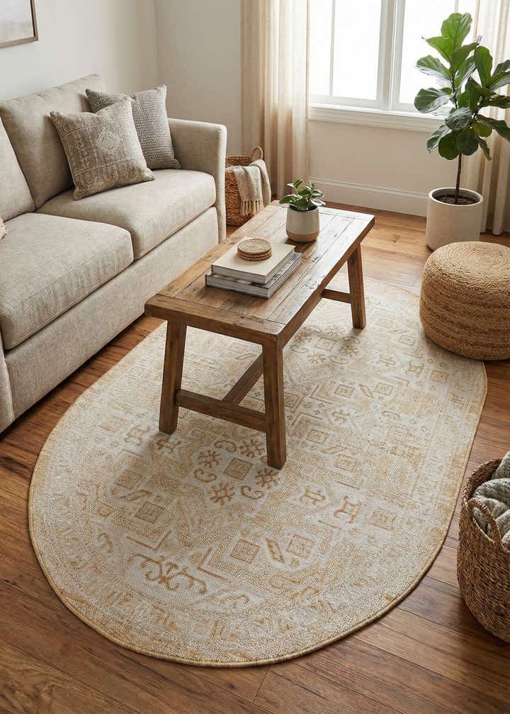 5' 3 x 8' Easy-Clean Aztec Indoor / Outdoor Oval Rug