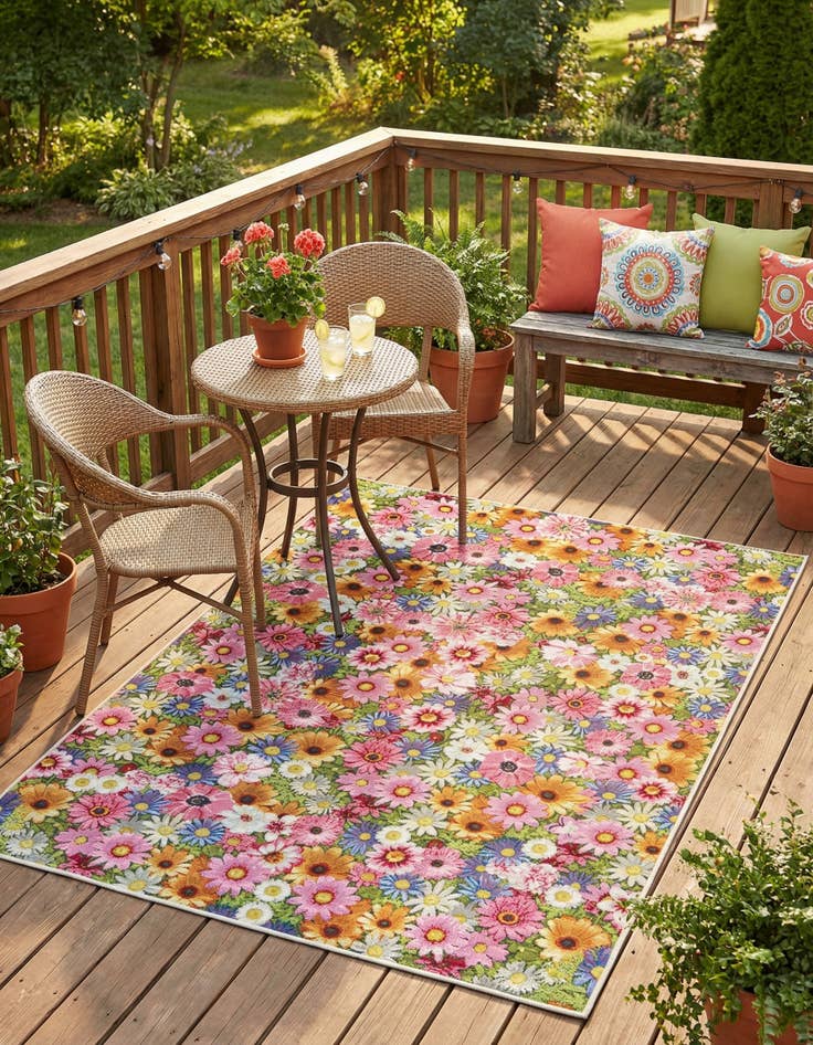 Detail image of 5' x 7'  Washable Botanical Indoor / Outdoor Rug