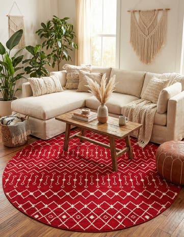 Burgundy Red Moroccan Trellis Round Rug
