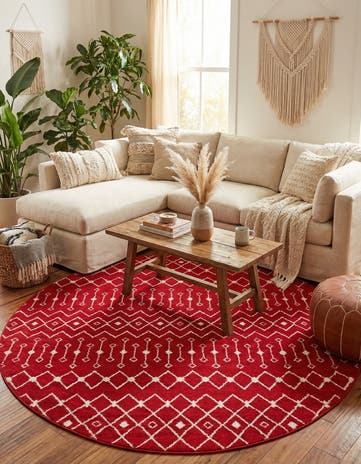 Burgundy Red Moroccan Trellis Round Rug