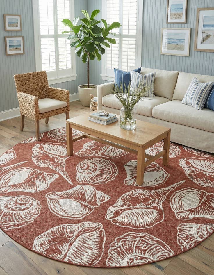 Detail image of  10' x 10'  Washable Coastal Indoor / Outdoor Round Rug