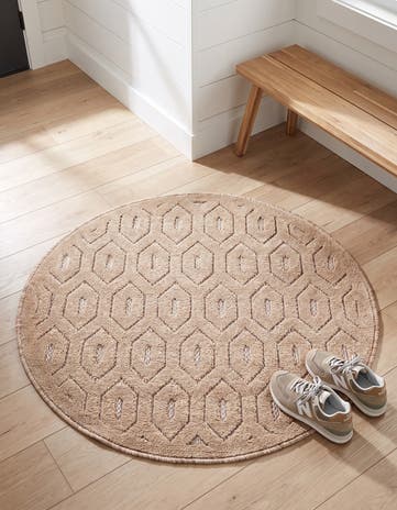 3' x 3' Easy-Clean Trellis Textured Indoor / Outdoor Round Rug