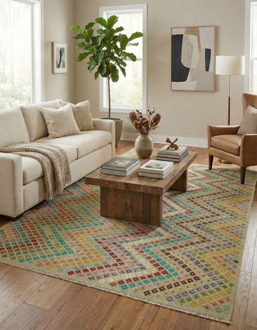 6' 3 x 7' 10 Hand Woven Kilim Modern Wool Rug