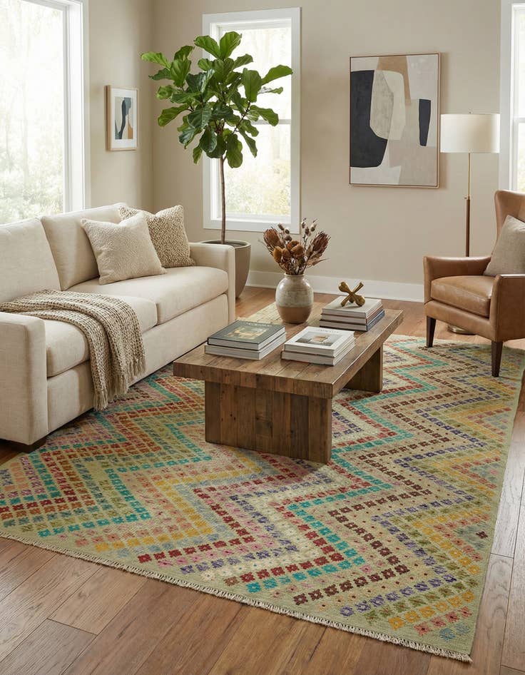 Detail image of 6' 3 x 7' 10  Hand Woven Kilim Modern Wool Rug