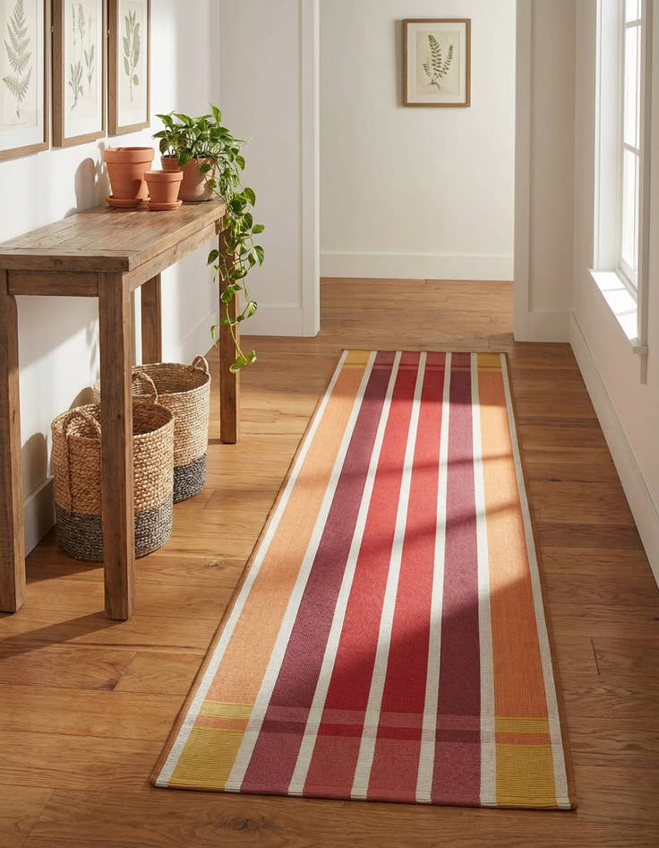 Detail image of 2' x 8'  Washable Striped Indoor / Outdoor Runner Rug