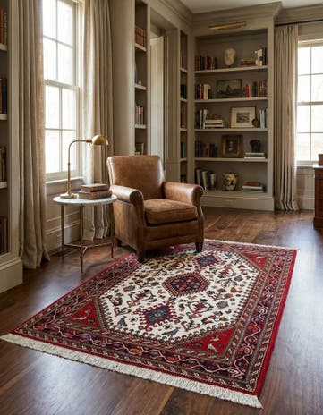 3' 4 x 4' 9 Hand Knotted Abadeh Persian Wool Rug