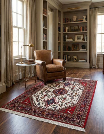3' 4 x 4' 9 Hand Knotted Abadeh Persian Wool Rug