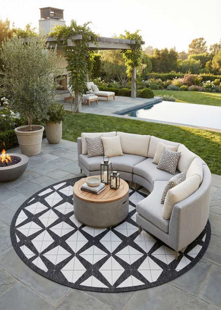 12' x 12' Easy-Clean Modern Indoor / Outdoor Round Rug
