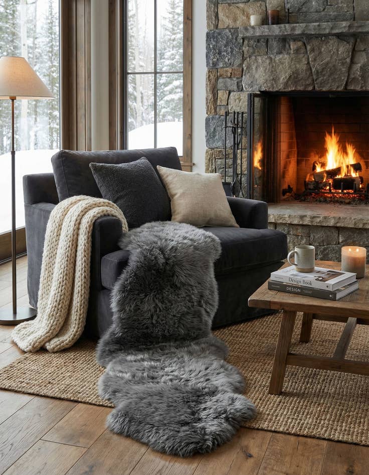 Detail image of 1' 10 x 6' Natural Sheepskin Freeform Rug