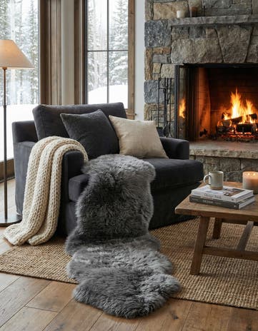 1' 10 x 6' Natural Sheepskin Freeform Rug
