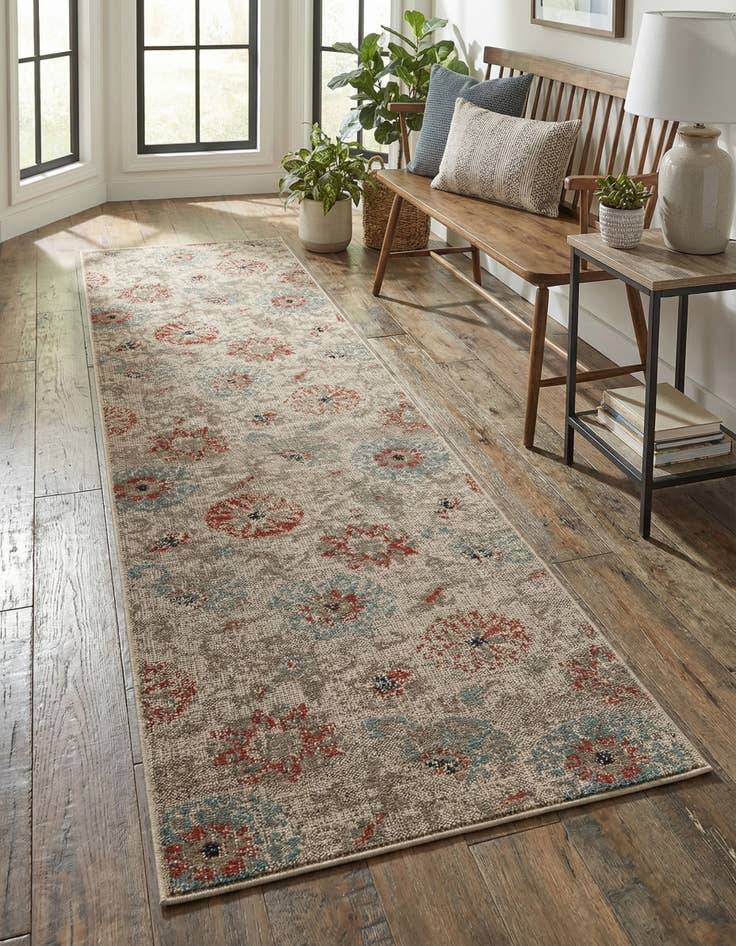 Detail image of 2' 7 x 10'  Washable Botanical Indoor / Outdoor Runner Rug