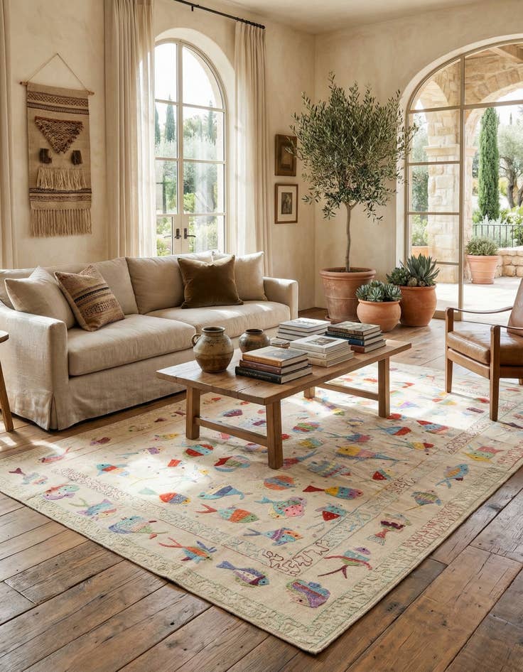 Detail image of 6' 6 x 9' 2  Hand Woven Kilim Suzani Wool Rug