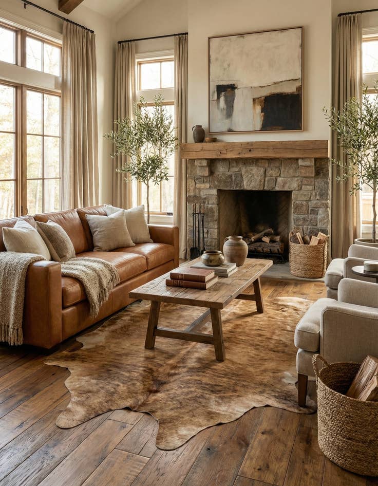 Detail image of 4' 1 x 4' 4 Cowhide Leather Square Rug